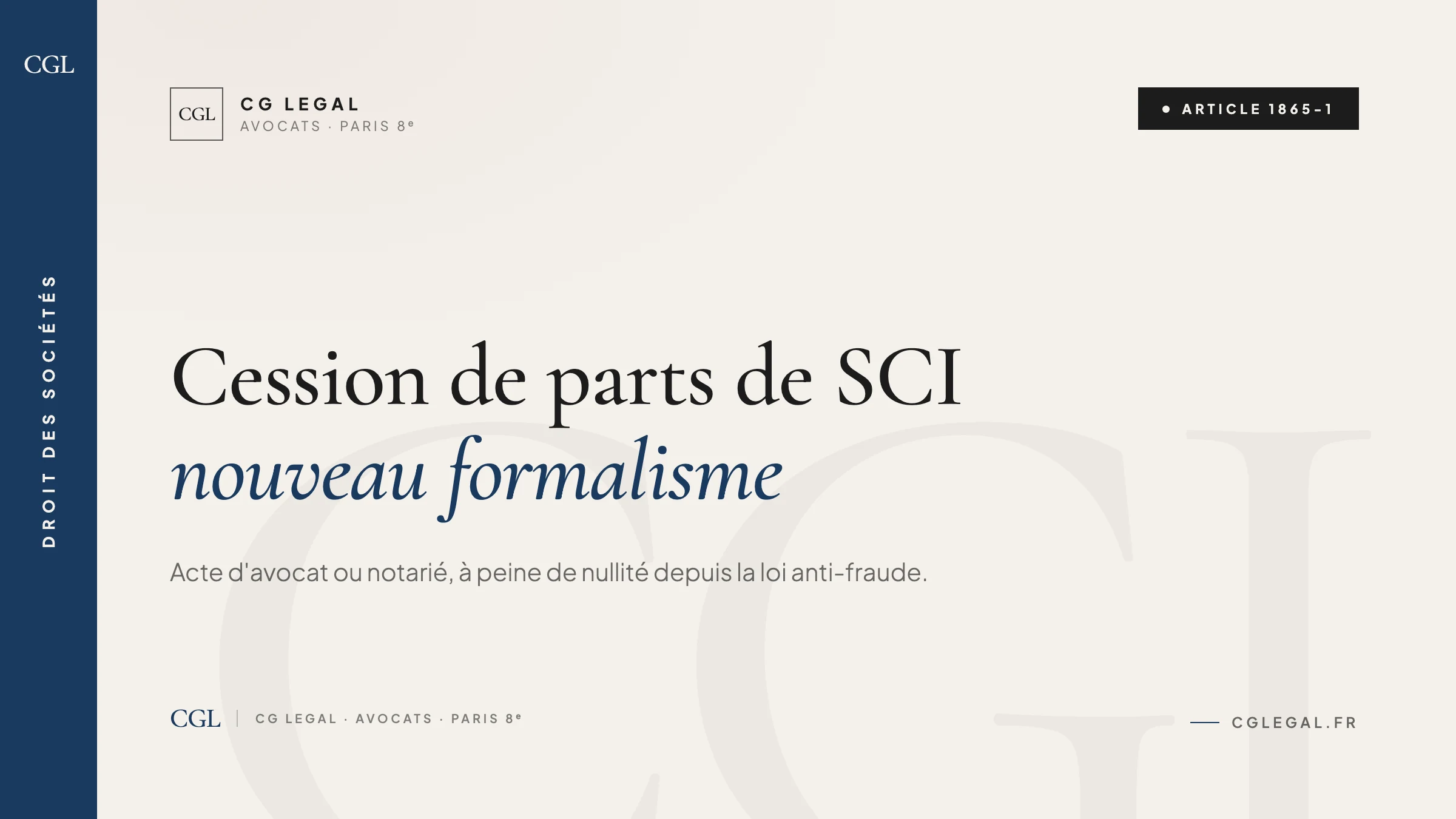 Cession de parts de SCI - nouveau formalisme et acte d'avocat (loi anti-fraude 2026)
